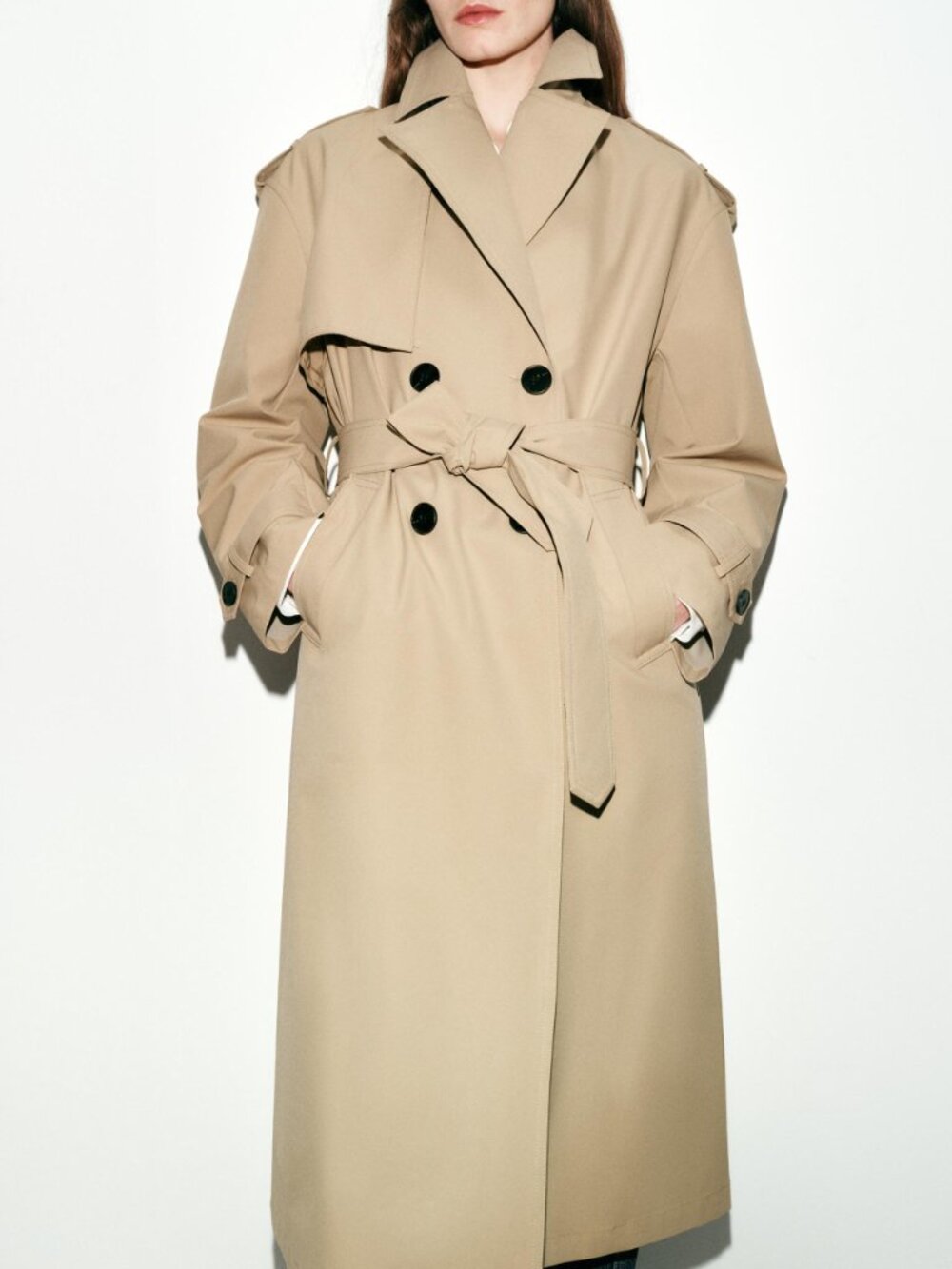 Zara, Long Belted Trench Coat, Size Small, Taupe Brown - Picture 9 of 9